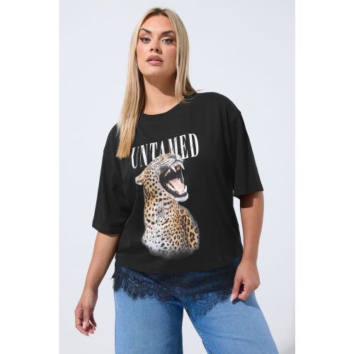 Tshirt Noir « Untamed » Léopard Avec Ourlet En Dentelle Size 44 - Limited Collection - Modalova