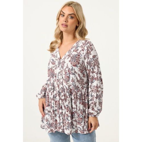 Blouse Rose À Imprimé Cachemire Avec Volants Size 50-52 - Yours - Modalova