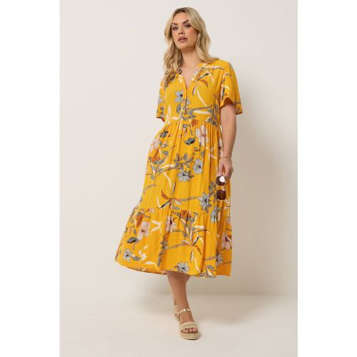 Robe Jaune À Demipatte De Boutonnage Motif Tropical Size 50-52 - Yours - Modalova