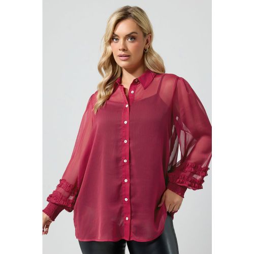 Chemise Rouge Smockée Aux Poignets Size 42 - Yours London - Modalova