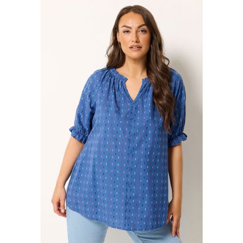 Top Bleu À Motif Plumetis Avec Col Volanté Size 50-52 - Yours - Modalova