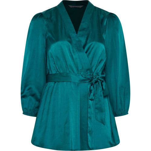 Blouse Cachecœur Vert Sarcelle En Satin Size 46 - Yours London - Modalova