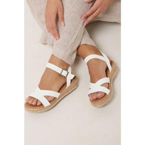 Sandales Compensées Blanches À Effet Tressé, Coupe Large Esize 40EEE - Yours - Modalova