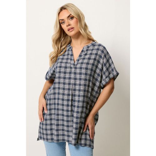 Top Plissé Bleu Marine À Carreaux Size 44 - Yours - Modalova