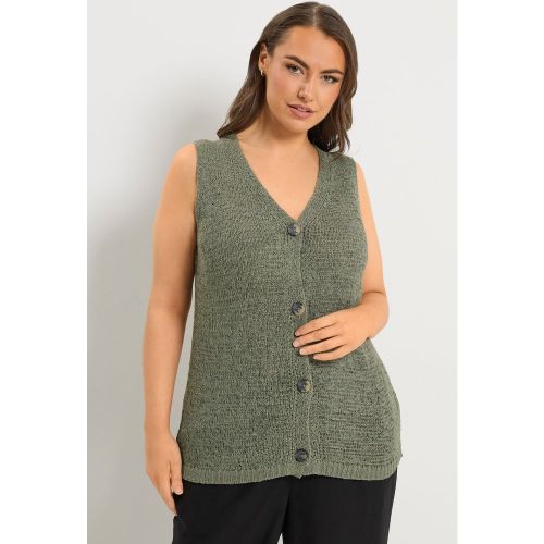 Gilet Vert Boutonné En Maille Size 46-48 - Yours - Modalova