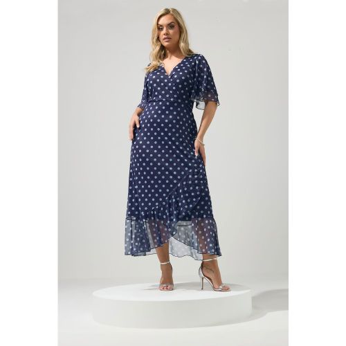 Robe Cachecœur Bleu Marine À Pois Size 38 - Yours London - Modalova