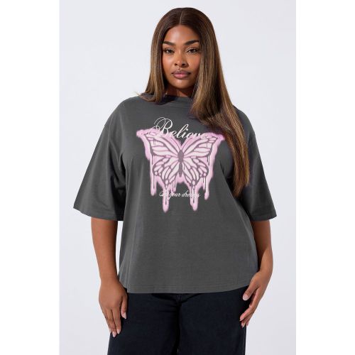 Tshirt Oversize Gris À Imprimé Papillon « Believe » Size 46 - Limited Collection - Modalova