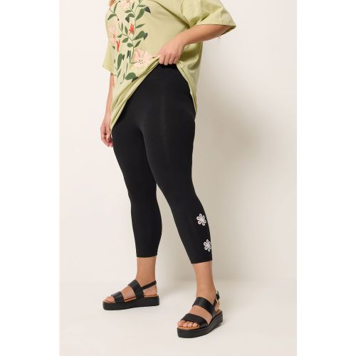Legging Court Noir À Détail Fleur Size 40 - Yours - Modalova