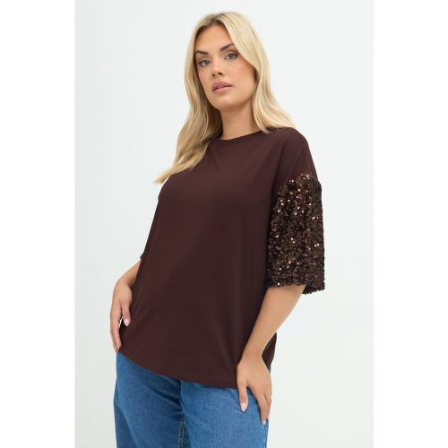 Tshirt Marron Chocolat À Manches À Sequins Size 46 - Limited Collection - Modalova