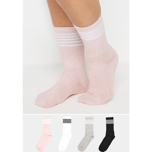 Curve 4 Pack Pink & White Stripe Ankle Socks - Yours - Modalova