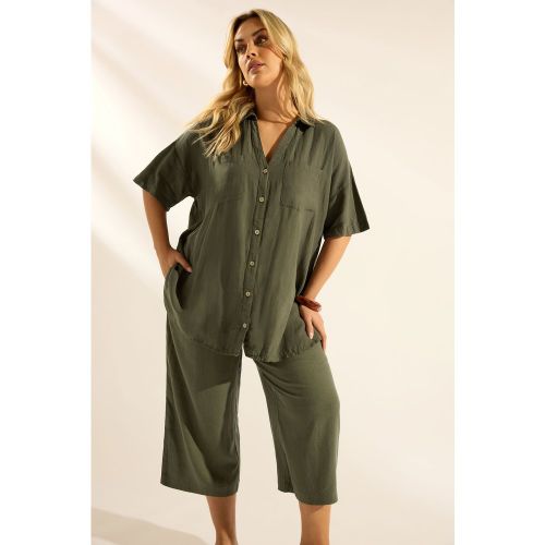 Chemise En Lin À Manches Courtes Vert Kaki Size 44 - Yours - Modalova