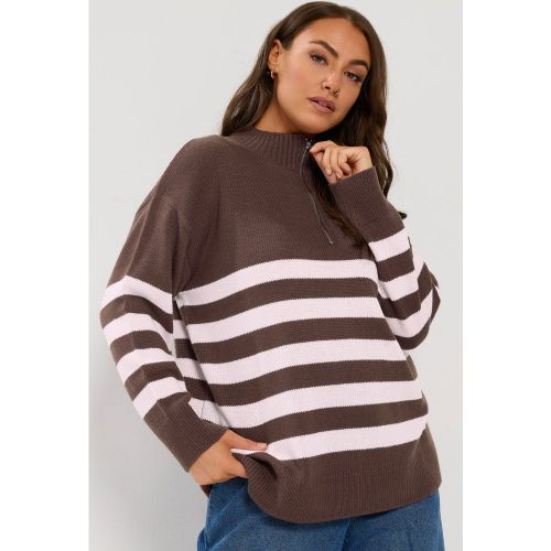 Pull À Col Zippé Marron Et Rose À Rayures Size 58-60 - Yours - Modalova