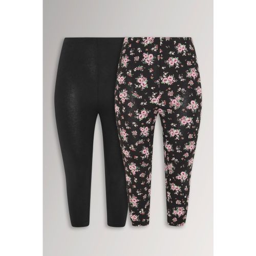 Et Lot De 2 Leggings Courts Noirs À Imprimé Fleurisize 48 - Yours - Modalova