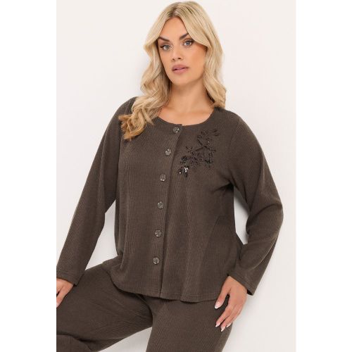 Cardigan Brodé Au Toucher Doux Marron Chocolat Size 48 - Yours - Modalova