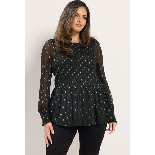 Blouse Smockée Noire Et Dorée À Pois Size 40 - Yours - Modalova
