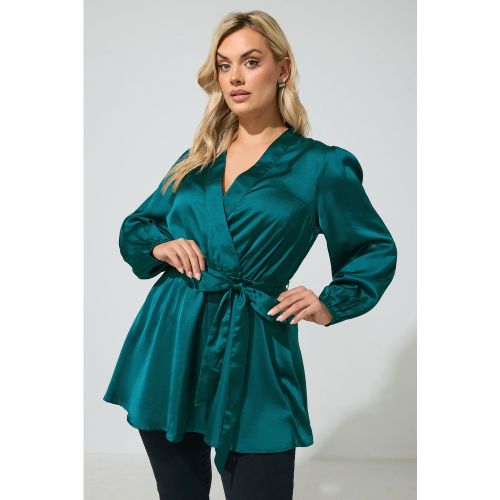 Blouse Cachecœur Vert Sarcelle En Satin Size 46 - Yours London - Modalova