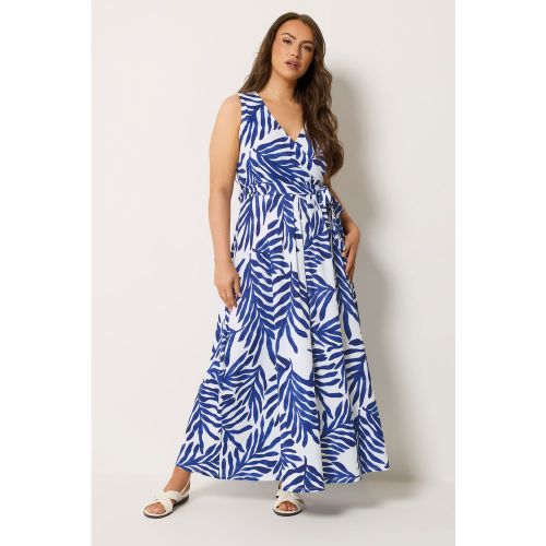 Robe Cachecœur Bleue À Motif Feuille De Palmier Size 44 - Yours - Modalova