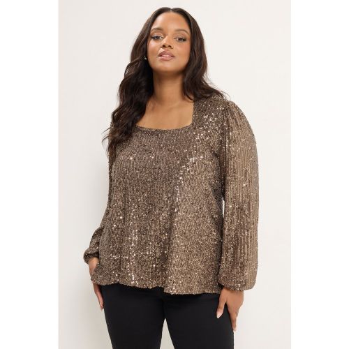 Top À Manches Longues Marron Chocolat Entièrement À Sequins Size 40 - Yours - Modalova