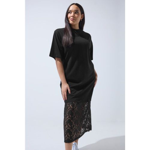 Robe Noire En Coton À Ourlet En Dentelle Size 46 - Limited Collection - Modalova