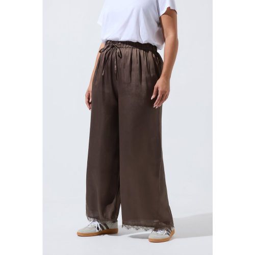 Pantalon En Satin Marron Chocolat À Ourlet En Dentelle Size 48 - Limited Collection - Modalova