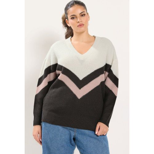 Plus Size & Pink Colourblock Jumper Size 46-48 - Yours - Modalova