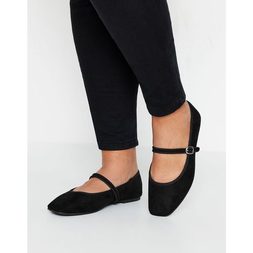 Black Faux Suede Mary Jane Ballerina Pumps In Extra Wide eee Fit - Yours - Modalova