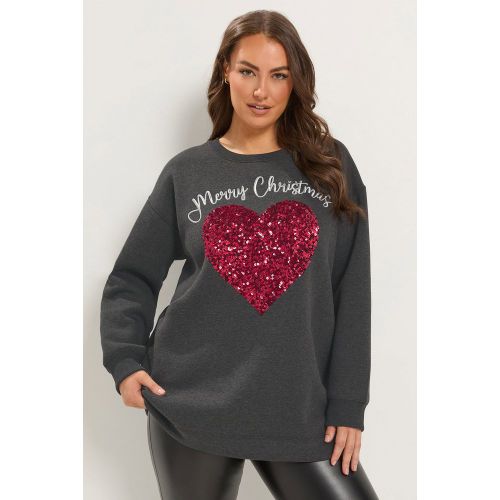 Plus Size 'Merry Christmas' Sequin Heart Novelty Sweatshirt Size 46 - Yours - Modalova