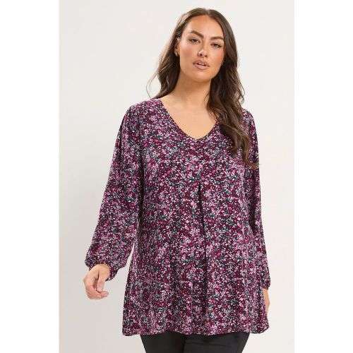 Top Violet À Fleurs Plissé Sur Le Devant Size 46 - Yours - Modalova