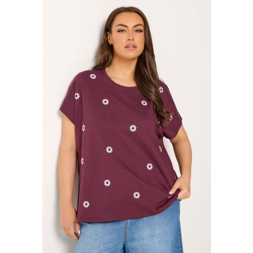 Tshirt Bordeaux Brodé De Marguerites Size 46 - Yours - Modalova