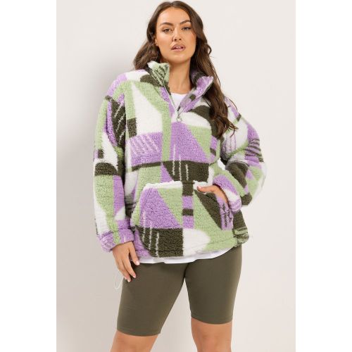 Polaire Grande Taille À Col Zippé Et Imprimé Abstrait Vert Et Violet Size 44 - Yours - Modalova