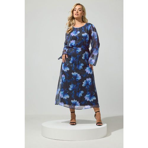Robe Noire À Motif Floral Abstrait Et Découpe Goutte D'eau Size 48 - Yours London - Modalova