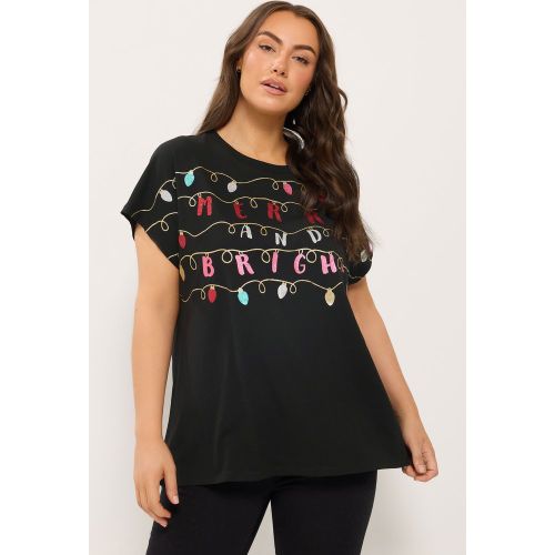 Tshirt Fantaisie Noir À Message Pailleté « Merry And Bright » Size 42 - Yours - Modalova