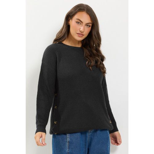 Pull Noir En Maille À Boutons Sur Le Côté Size 54-56 - Yours - Modalova