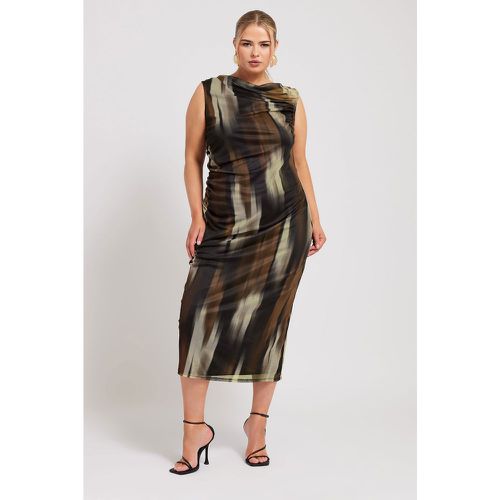 Curve Brown Abstract Print Slash Neck Dress, Grande Taille & Courbes - Yours London - Modalova