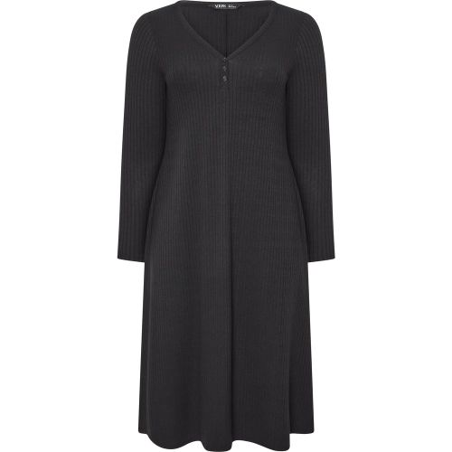 Robe Noire Côtelée À Encolure Boutonnée Size 46 - Yours - Modalova