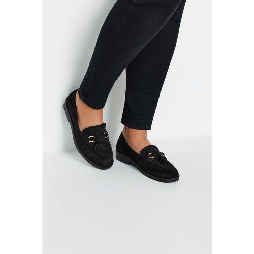 Black Faux Suede Tassel Detail Loafers In Extra Wide eee Fit - Yours - Modalova