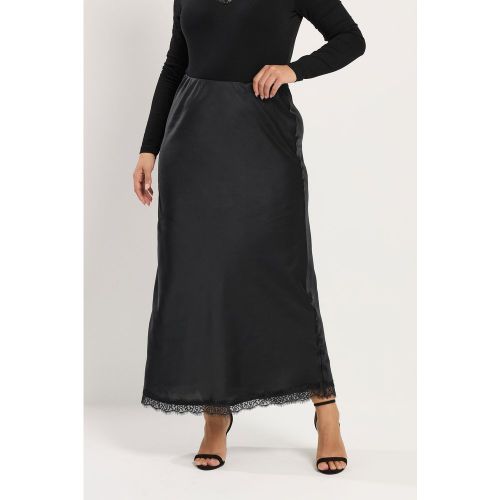 Jupe Noire En Satin À Ourlet En Dentelle Size 48 - Yours - Modalova