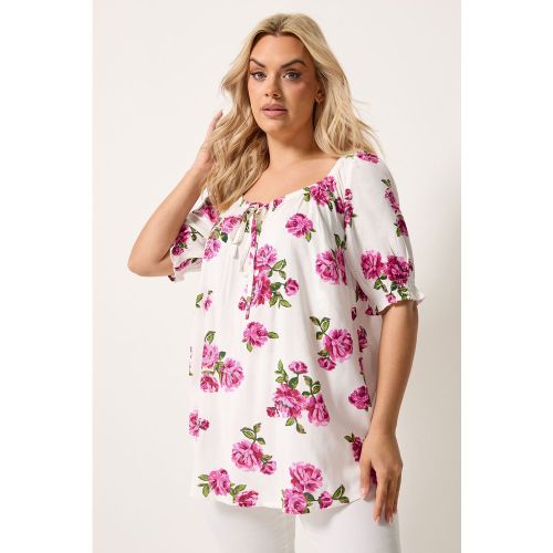 Top Blanc À Fleurs Et Manches Bouffantes Size 54-56 - Yours - Modalova