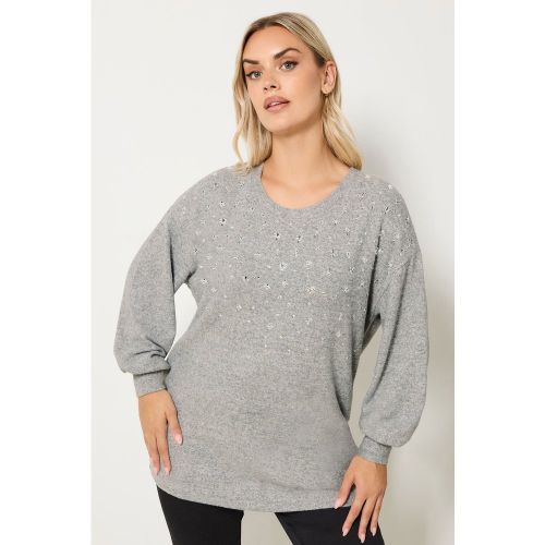 Pull Gris Clair Orné De Diamants Size 62-64 - Yours - Modalova