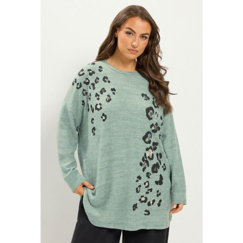 Pull Vert Clair À Imprimé Léopard Size 48 - Yours - Modalova