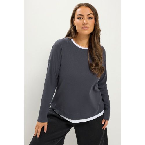 Top 2 En 1 Côtelé Gris Et Blanc Size 48 - Yours - Modalova