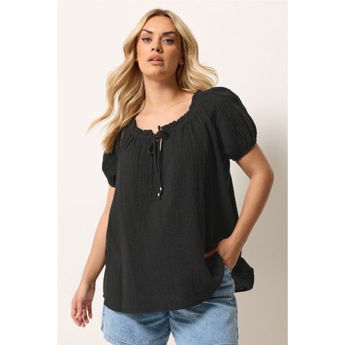 Top Bardot En Gaze Noire À Motif Plumetis Size 44 - Yours - Modalova