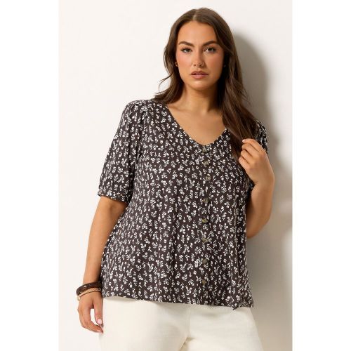 Top Fleuri Brun Chocolat Boutonné Sur Le Devant Size 50-52 - Yours - Modalova
