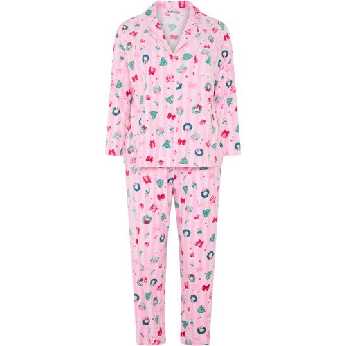 Plus Size Stripe Christmas Print Lightweight Fleece Pyjama Set Size 42-44 - Yours - Modalova