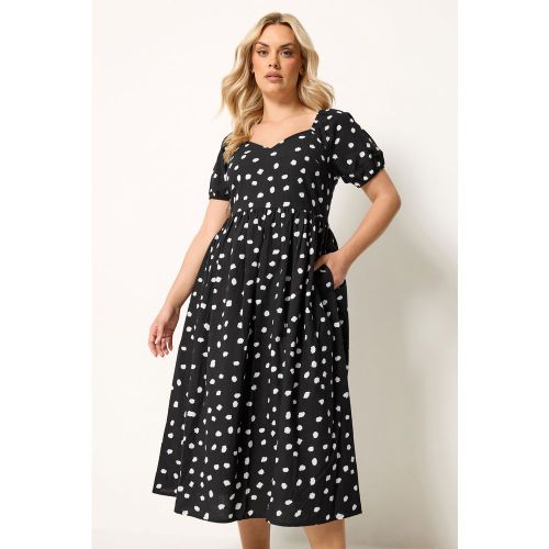 Robe En Lin À Manches Bouffantes Noire À Pois Size 42 - Yours - Modalova