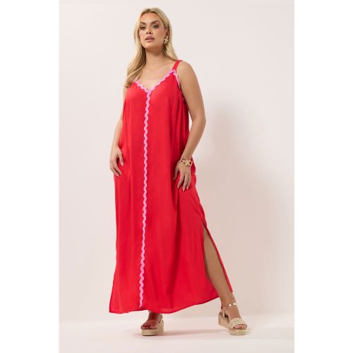 Robe Longue Rouge Et Rose Contrastée Size 44 - Yours - Modalova