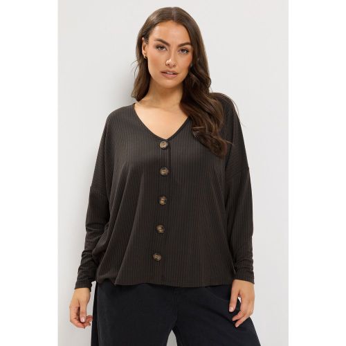 Top Marron Chocolat Côtelé Avec Détails Boutonnés Size 46 - Yours - Modalova