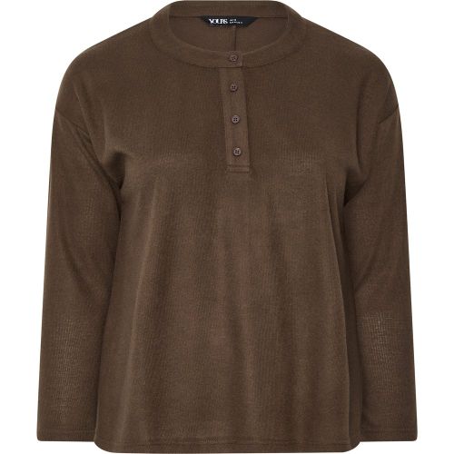 Pull Côtelé À Col Boutonné Marron Chocolat Size 54-56 - Yours - Modalova