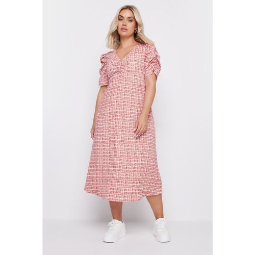 Curve Pink Check Textured Milkmaid Dress, Grande Taille & Courbes - Limited Collection - Modalova