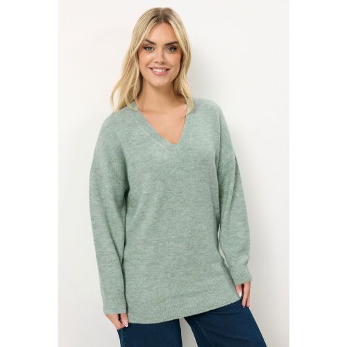 Pull À Col En V Doux Au Toucher Vert Sauge Size 42-44 - Yours - Modalova
